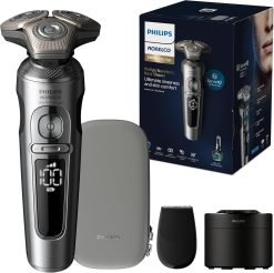 Philips Norelco Shaver Series 9000 Prestige, Wet and Dry Electric Shaver, Blue, Lift & Cut Shaving System, SkinIQ Technology, Precision Trimmer, Nose Trimmer, Qi Charging Pad, Cleaning Pod, SP9886/89